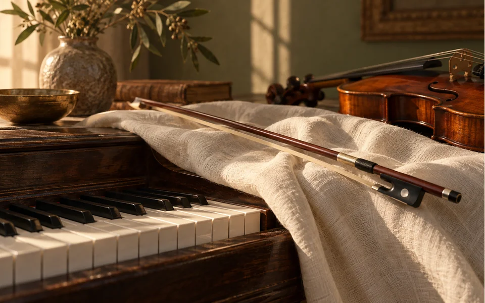 AI editorial illustration: Soft music, no words.