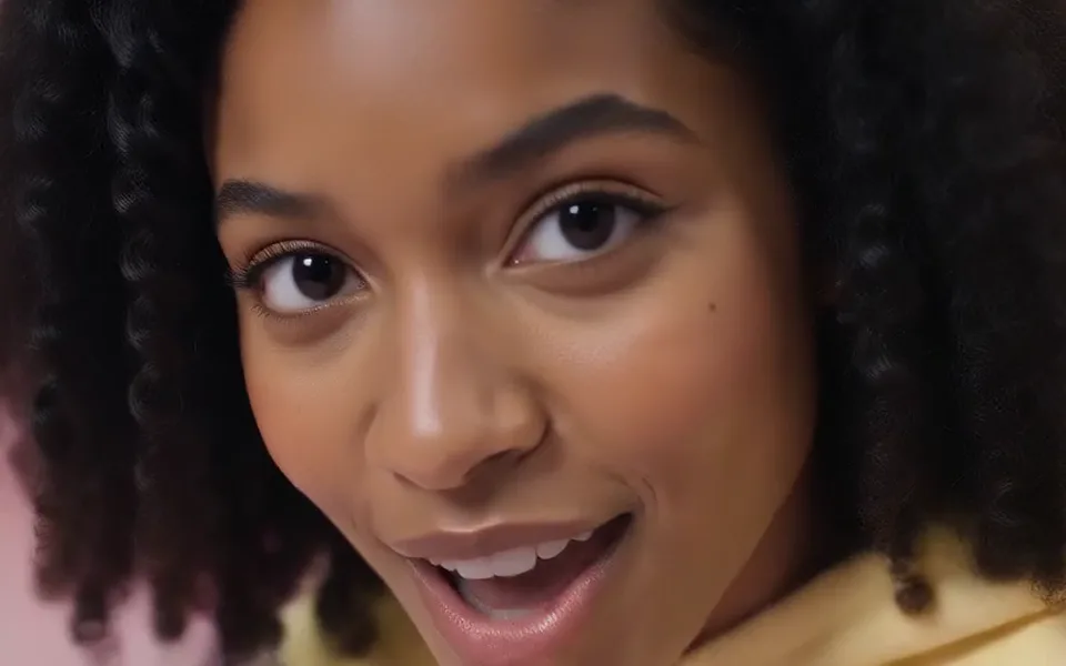 Frame from our APT. demo: a close-up of the singer, with the face from the photo.